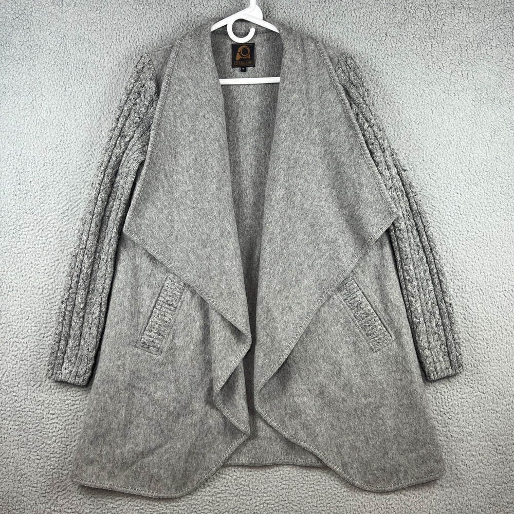 Overland Gray Alpaca Wool Blend Drape Open Front Cable Knit Sleeve Cardigan M